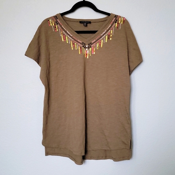 Lane Bryant Casual sequined and embroidered green tee 14/16 - Picture 1 of 7